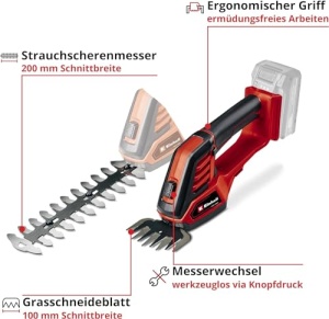 Foarfece cu fir pentru iarba si arbusti cu acumulator Einhell GE-CG 18/100 Li-Solo Power X-Change (Li-Ion, 18 V, lama de taiere a lamei de forfecare pentru iarba 100 mm, lama de forfecare pentru arbusti 200 mm, fara baterie si incarcator) - Img 3
