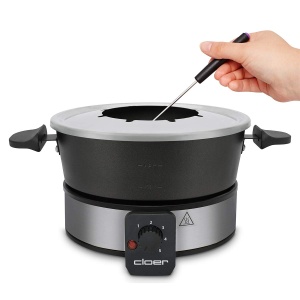 Fondue Cloer 6679 pentru 8 persoane, oala din aluminiu acoperit, inclusiv protectie impotriva stropilor, 8 furculite cu coduri de culoare 1,5 litri, 1000 W, argintiu, negru - Img 2