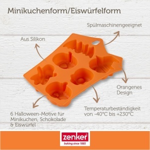 Forma de copt Halloween Zenker Mini-Dovleac, 6 forme, silicon, portocalie - Img 4