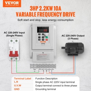Frecventometru VEVOR AT1-2200X 22kW 10A Control Viteza Motor 3 Faze - Img 2