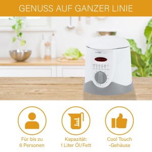Friteuza Clatronic(r) 2in1 Fondue incl. 6 furculite Fondue | Fondue pentru fondue de ciocolata si branza | Friteuza pentru 1 litru ulei/grasime | Panou de control cu afisaj de control | Carcasa Cool-Touch | 840 wati | FFR 2916 - Img 4