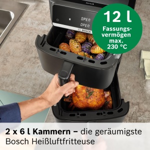 Friteuza cu aer cald Bosch MAFD661B0, 12L, 6 programe, neagra - Img 3