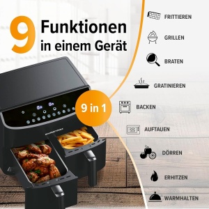 Friteuza cu aer cald GOURMETmaxx Doppelkammer 2x3,5L 2400W Negru - Img 9