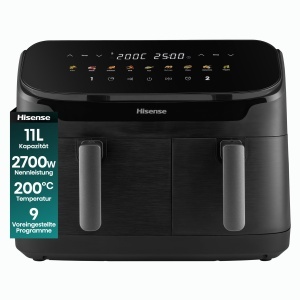 Friteuza cu aer cald Hisense 11L, 2700W, 2 zone, touchscreen