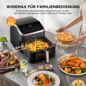 Friteuza cu aer cald Midea XXL AirFryer 85L NegruRose Gold Tehnologie HeatXpress - Img 2