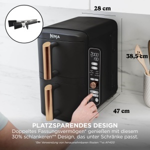 Friteuza cu aer cald Ninja Double Stack XL, 9,5 L, 6-in-1, NegruCupru - Img 3