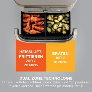 Friteuza cu aer cald Ninja Foodi FlexDrawer, 10.4L, Dual Zone, Stone Gold - Img 6