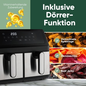 Friteuza cu aer cald ProfiCook PC FR 1296 H 9L 2 compartimente 8 programe automate - Img 5