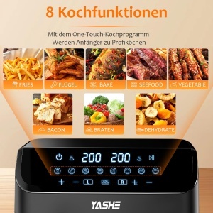 Friteuza cu aer cald YASHE Dual Zone, 9L, Touchscreen, 8 programe presetate - Img 3