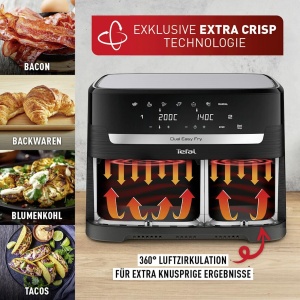Friteuza cu aer Tefal Dual Easy Fry cu camera dubla, capacitate 5.2/3.1L, doua sertare independente, 7 programe automate, economisire energie, negru, EY9018 - Img 9