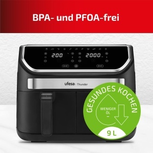 Friteuza cu aer Ufesa Thunder 2 camere, 11 programe, 9 litri, 2 compartimente mari de prajire, 2 zone de gatit independente, 1700W, control digital, acoperire antiaderenta, exclusiv - Img 4