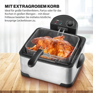 Friteuza dubla Clatronicr 2 cosuri de prajit si 1 cos mare de prajit Capacitate pentru uleigrasime de 4 litri Termostat cu reglare continua pana la 19 - Img 4