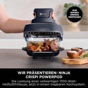 Friteuza portabila cu aer Ninja CRISPi 38 L 4 in 1 prajire cu aer prajire pastrare calda recrispare compacta 6 portii 2 recipiente si capace detasabil - Img 4