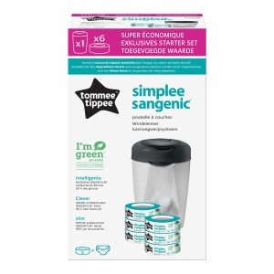 Galeata de scutece Tommee Tippee Simplee Sangenic, inclusiv 6 casete de rezerva, alb si gri - Img 2
