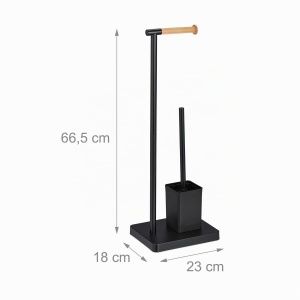 Garnitura WC Relaxdays, 2 in 1, Negru, Design Modern, Inox si Bambus - Img 4
