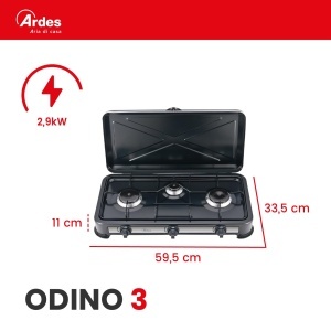 Gaskocher portabil ARDES AR1FG03 cu 3 flacari, 2.9 kW, otel vopsit - Img 2