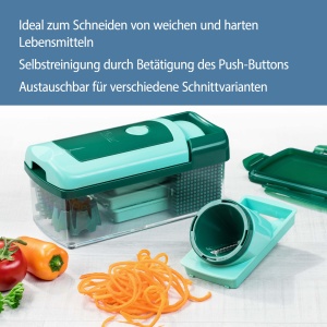 Genius Nicer Dicer Fusion Smart Julietti | Verde-menta | 16 bucati | All-Cutter | Gratar | Julienne | Spirale | Rindeluire | Zaruri | Dispozitiv de taiere | Cunoscut de la televizor | NOU, 28,5 x 21 x 16,3 cm - Img 2