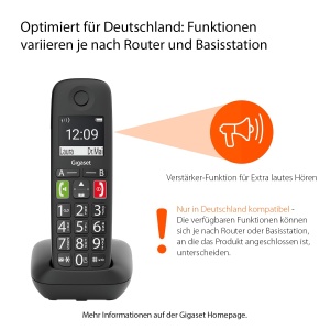 Gigaset E290 - Telefon fara fir pentru seniori fara robot telefonic cu butoane mari - Taste de selectare a destinatiei pentru numere importante, functie de amplificare pentru ascultare foarte tare, negru [versiunea germana] - Img 2