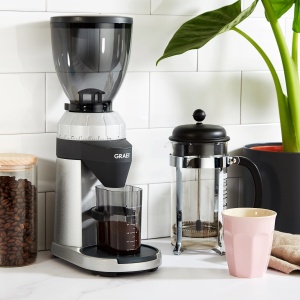 GRAEF. CM800 - Rasnita electrica de cafea, carcasa din aluminiu, recipient pentru boabe 350g, rasnita conica din otel inoxidabil, 40 de macinari, portafiltru pentru rasnita de cafea, insertie antistatica, roata cu palete din aluminiu, 128 W, argintiu - Img 2