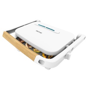 Gratar electric Cecotec RockNGrill 1300 Wood, 1300W, alb, maner din lemn
