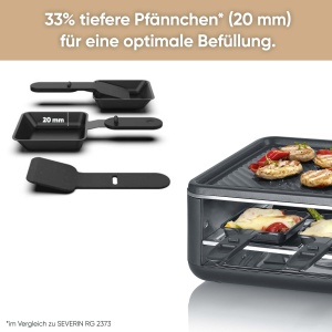 Gratar raclette SEVERIN pentru 8 persoane, raclette cu placa mare antiaderenta, tigai foarte adanci, se poate spala in masina de spalat vase, gratar de masa, Black Line Lite, RG 2365 - Img 3