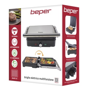 Grill electric multifunctional Beper P101TOS503, 2000 W, Placi antiaderente, Deschidere 180 - Img 8