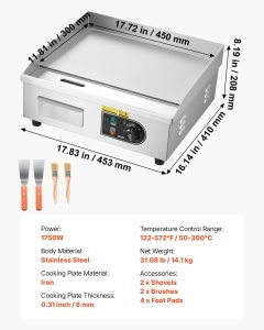 Grill electric VEVOR 2800W, suprafata 45x30 cm, temperatura reglabila 50-300C - Img 7