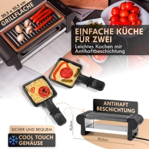 Grill Raclette Clatronic RG 3592 pentru 2 persoane, 20.5 x 10.5 cm, 350W - Img 2
