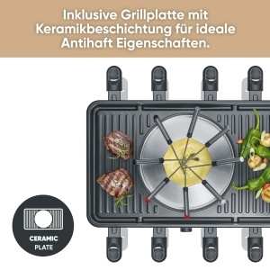 Grill Raclette Fondue Severin RG2347, 2-in-1 pentru 8 persoane, 1400W - Img 3