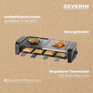 Grill Raclette SEVERIN RG 9645, 1400 W, 8 persoane, negru - Img 2