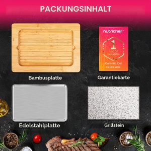 Grillplatte NutriChef Granitstein 38x27 cm, Antihaft, 290C, Bambus - Img 7
