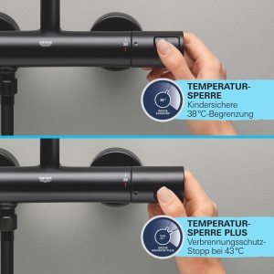 GROHE Precision Start, robinet pentru cada, cu economie de apa (robinet de dus, termostat mentine temperatura constanta, anti-oparire la 38degC, baterie cu buton de economisire a apei), negru, 345982430 - Img 5