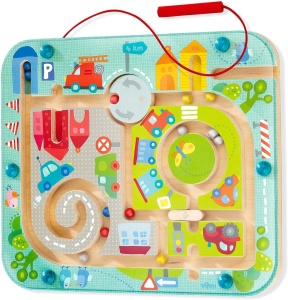 HABA Magnetic Game City Labyrinth - Jucarie educationala interactiva pentru copii de la 2 ani si peste, realizata din lemn - Promoveaza concentrarea, dexteritatea si abilitatile motorii fine - Primii pasi in traficul rutier - 1301056001