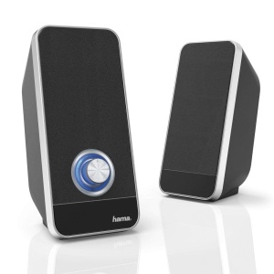 Hama PC Speaker Sonic (USB 3.0, jack 3,5 mm, 3 W, control volum, difuzoare active pentru computere, PC-uri, laptopuri, notebook-uri, smartphone-uri si tablete) negru, 00173133, negru/argintiu