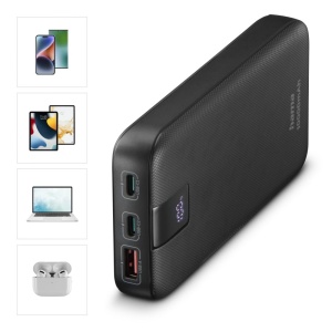 Hama Powerbank PD 10 10000mAh (baterie externa cu 2X USB C + 1x USB A, Power Pack Certified, incarcare rapida, acumulator, accesorii pentru telefoane mobile, tableta, cutie Bluetooth etc., incarcator portabil mic) antracit - Img 6