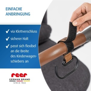 Hanger pentru carucior reer CarryHook, 2 bucati, universal, negru-maro, cu prindere velcro - Img 6