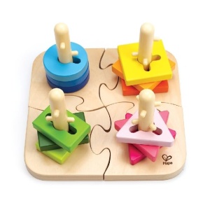 Hape Creative Peg Puzzle Joc de stivuire din lemn Puzzle de rezolvare a problemelor pentru copii mici, Joc de stivuire cu diferite forme, Bete fixe si culori stralucitoare - Img 9