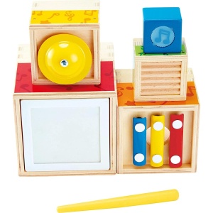 Hape Cub de stivuire muzical din lemn, cu 5 instrumente, de la 18 luni