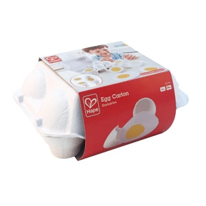 Hape Egg Carton 3 oua fierte tari cu coaja usor detasabila si 3 oua prajite, jucarie educationala realista pentru copii de la varsta de trei ani din lemn - Img 6