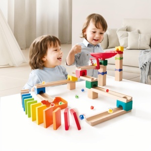 Hape Murmelbahn Set din Lemn cu Domino Piste Duble pentru Copii 3 Ani - Img 6