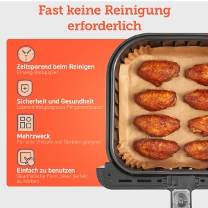 Hartie de copt Cosori pentru friteuza cu aer cald XXL 4-7.3 L, 100 bucati 20 cm, accesorii Airfryer nealbite, tavi de unica folosinta cu acoperire antiaderenta, hartie pergament, compatibila cu friteuzele obisnuite cu aer cald - Img 2
