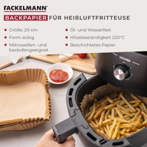 Hartie de copt Fackelmann pentru friteuza cu aer cald, 20x20 cm, 40 bucati, rezistenta la ulei si apa - Img 3