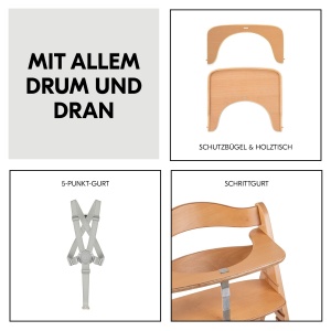 hauck Beta Natural - Set scaun inalt pentru copii in crestere de la 6 luni pana la 90 kg cu roti perna de scaun scandura mare bara de siguranta mica c - Img 6