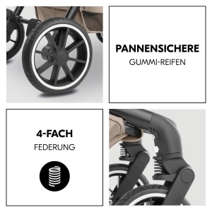 Hauck Set carucior 2 in 1 de la nastere pana la 22 kg Set Move N Care, Landou mare, Scaun carucior reversibil cu functie de inclinare, Maner telescopic, Roti din cauciuc, Suspensie, Protectie UV 50+, Pliabil, Cos XL (Mocha) - Img 5
