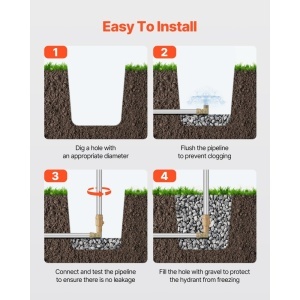 Hidrant de curte rezistent la îngheț VEVOR, robinet exterior rezistent la îngheț de 3,25 FT cu adâncime de îngropare de 12", conexiune țeavă G 3/4" și cuplaj furtun G 3/4", hidrant din fontă rezistent pentru irigații de curte, grădină, fermă - Img 5