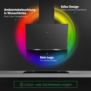 Hota Bomann DU 7611 G 60cm Iluminare LED Ambientala Functie Umluft si Abluft Negru Mat - Img 2