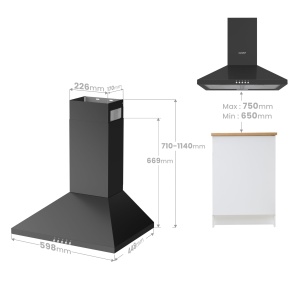Hota COMFEE CH60A17EM400B 60cm Negru Flux de Aer 400m3h Filtru Activ - Img 2