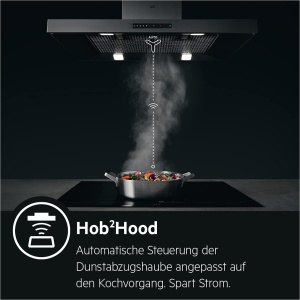 Hota de perete fara cap AEG DVE5961HB / Seria 7000 cu hota Hob2Hood / evacuare sau recirculare / 90cm / Negru / max. 500 m3/h / min. 64 - max. 74 dB(A) / A / Touch Control / Negru - Img 2