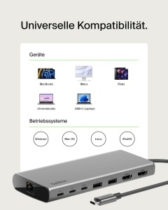 Hub USB-C Belkin INC015BTSGY-CZ, 8-in-1, 100W, 2 Monitoare, Argintiu - Img 7