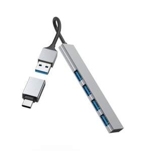 Hub USB Hama 4 Porturi, USB-A si USB-C, Aluminiu, Ultra Slim